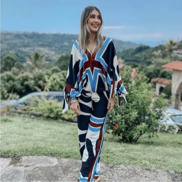 ZARA PRINTED BLOUSE WITH TIES ECRU - Picture 5 of 10